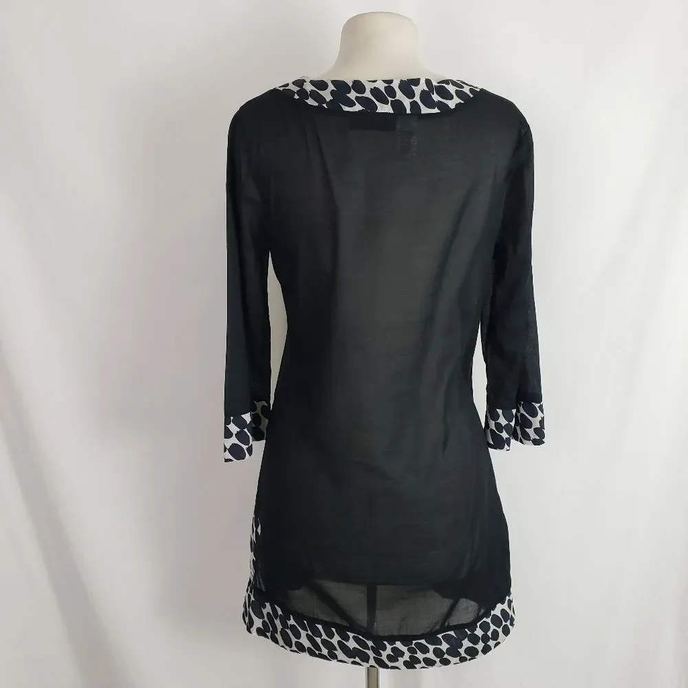 Gothic La Blanca Leopard Border Tunic Sheer Black Witchy Resort Coverup Dress S